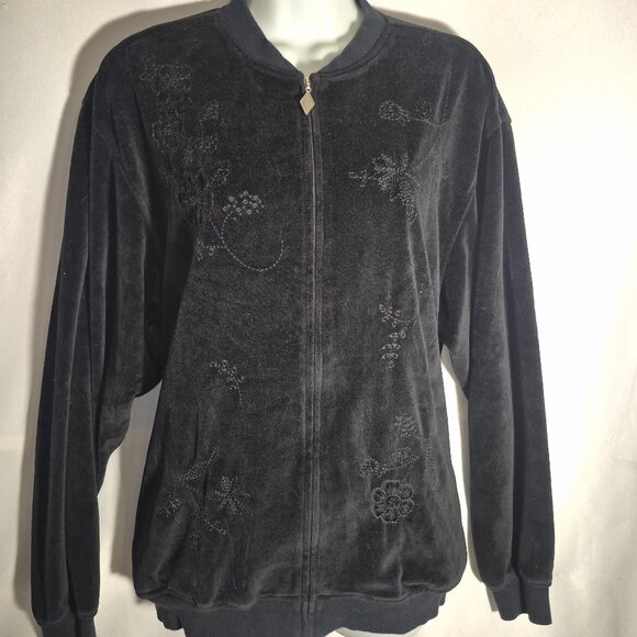 ALFRED DUNNER 2-piece casual fleece jacket and pants set, black in size 12 - Picture 14 of 16